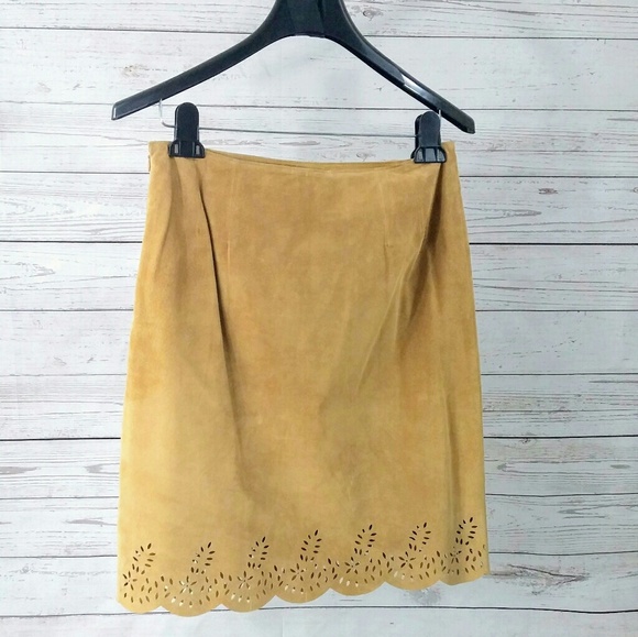 {Lord & Taylor} camel colored leather skirt - Picture 2 of 5